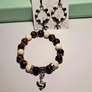 Natural Tigers Eye & Quartz Bracelet and Earring Set